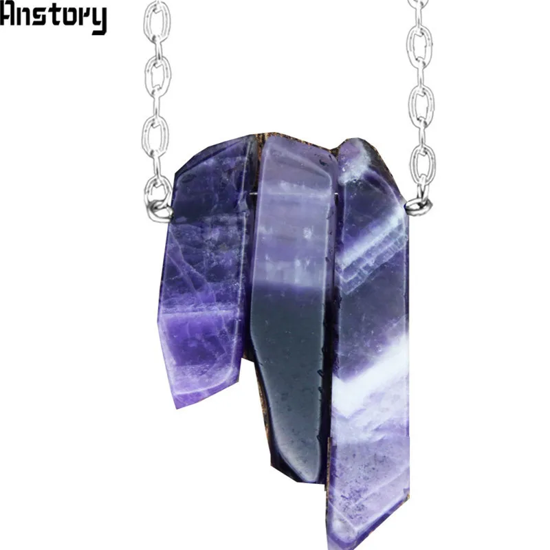 Irregular Rectangle Lapis Lazuli Necklace Vintage Handmade Natural Stone Necklace For Women Stainless Steel Jewelry TN436 - Окраска металла: Natural Amethyst