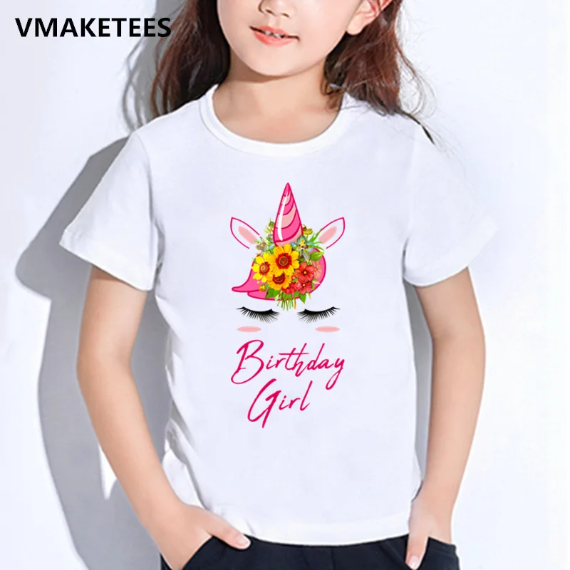 Детская летняя футболка детская футболка с принтом мордочки единорога для девочек Забавный подарок для маленьких девочек, милая одежда с героями мультфильмов HKP5249