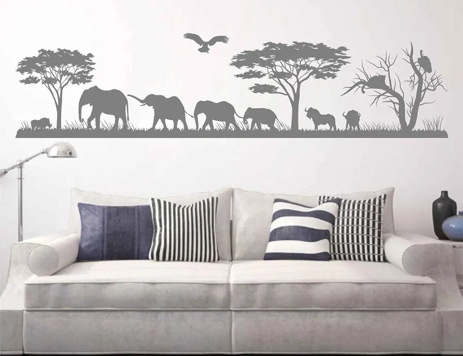 

Large Size Safari Wild Animals Wall Decal Jungle Wall Decal African Elephants Vinyl Sticker Bedroom Nursery Animal Decor 3114