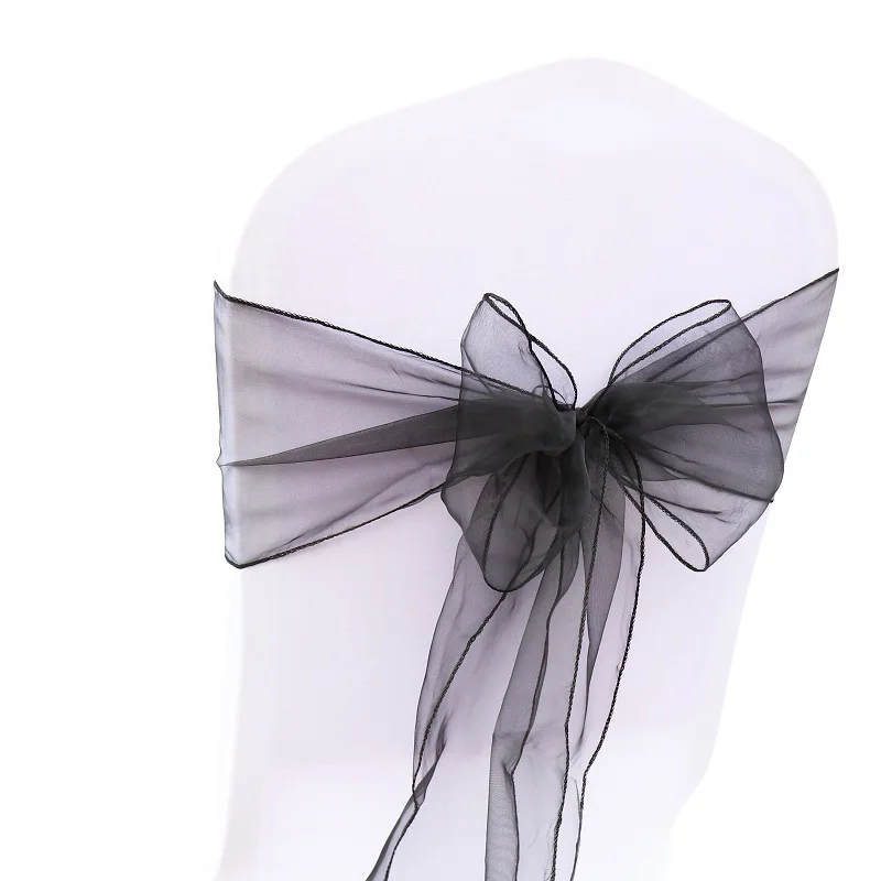 100 шт. темно-Коралловый Чехол для стула из органзы с поясом для вечерние банкетные украшения с бантом для свадебной вечеринки - Цвет: Black