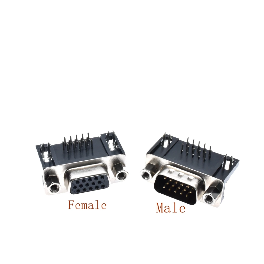 10 шт. DB15 DR15 3 ряда черный параллельный порт 15 Pin D Sub Female/male Way PCB 90 градусов разъем