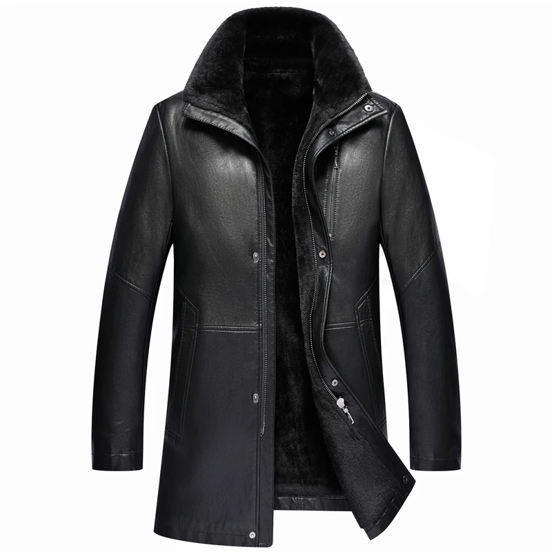 Black men winter warm fur lamb woolen casual jacket collar plush faux leather coat European style | Мужская одежда