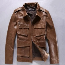 Lapel Slim Multi-Pocket Badges Men’s Leather Jackets Vegetable Tanned Sheepskin Alpha M65