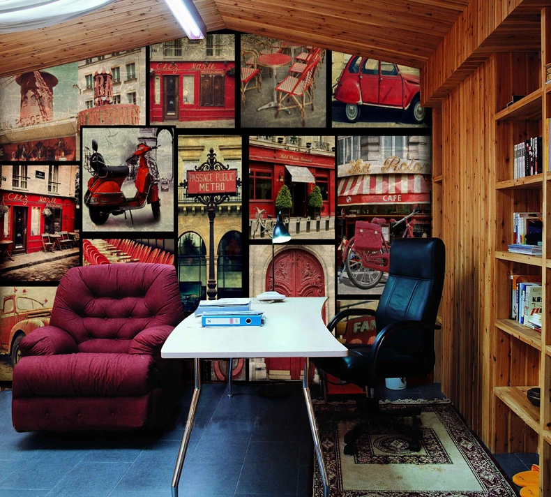 

Mural European British retro nostalgia wallpaper mural bar KTV Coffee Hall London's Paris office wallpaper