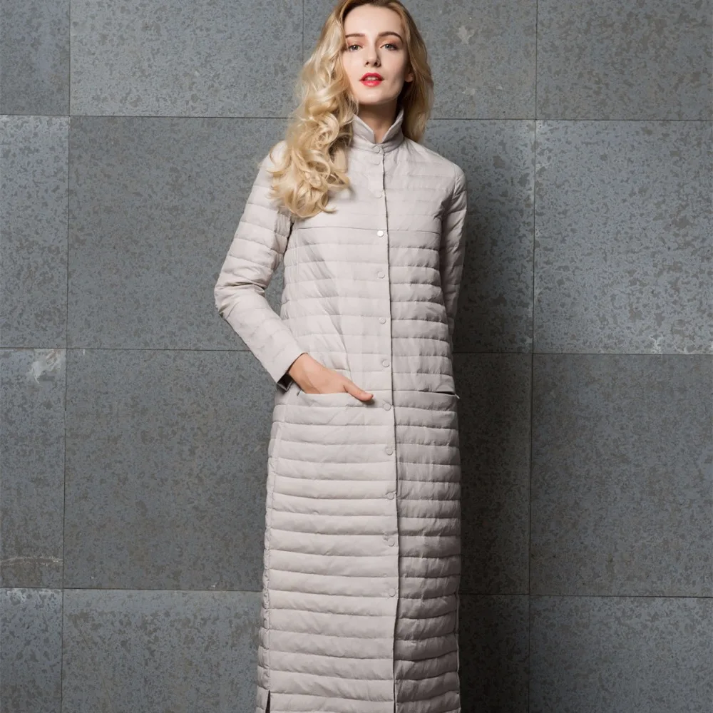 NewBang брендовые длинные Для женщин пуховик фугу пальто ультра легкая зимняя куртка-пуховик Для женщин Однобортный ветровки