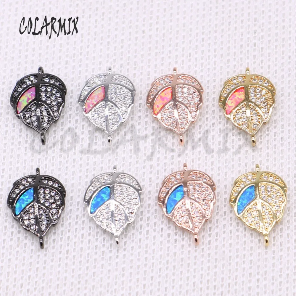 8 Pcs Leaf shape Charms opal stone Mix color zircon Animal jewelry charms jewelry making for ...