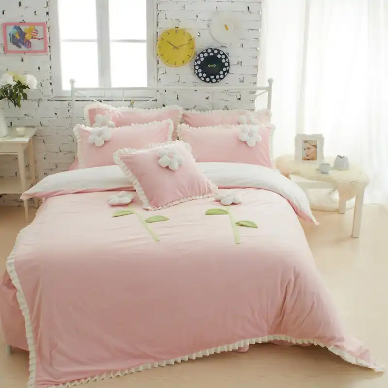 Pink Purple Blue Princess Style Bedding Sets Thick Fleece Warm