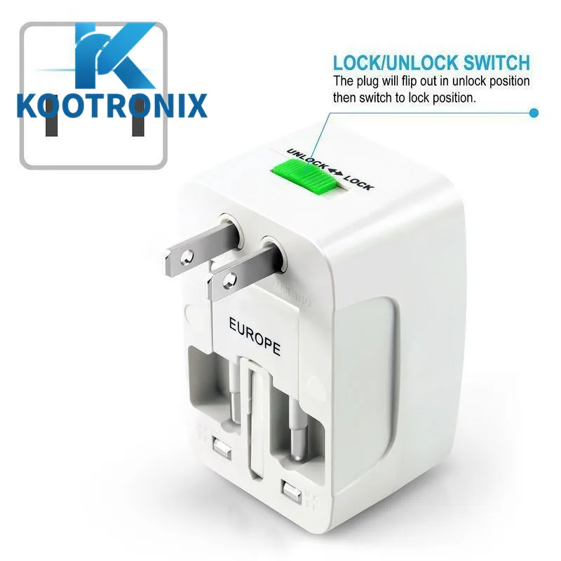Kootronix US to EU Europe & Universal AC Power Plug Worldwide Travel