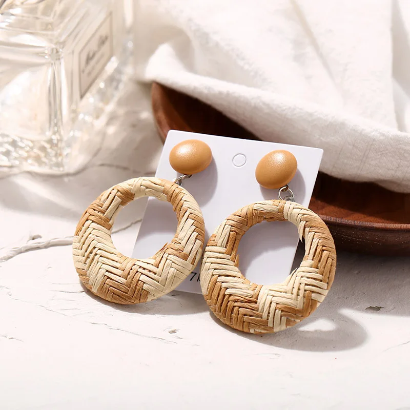 Ротанговые Висячие модные ювелирные изделия геометрические круглые деревянные серьги для женщин бамбук - Окраска металла: 5