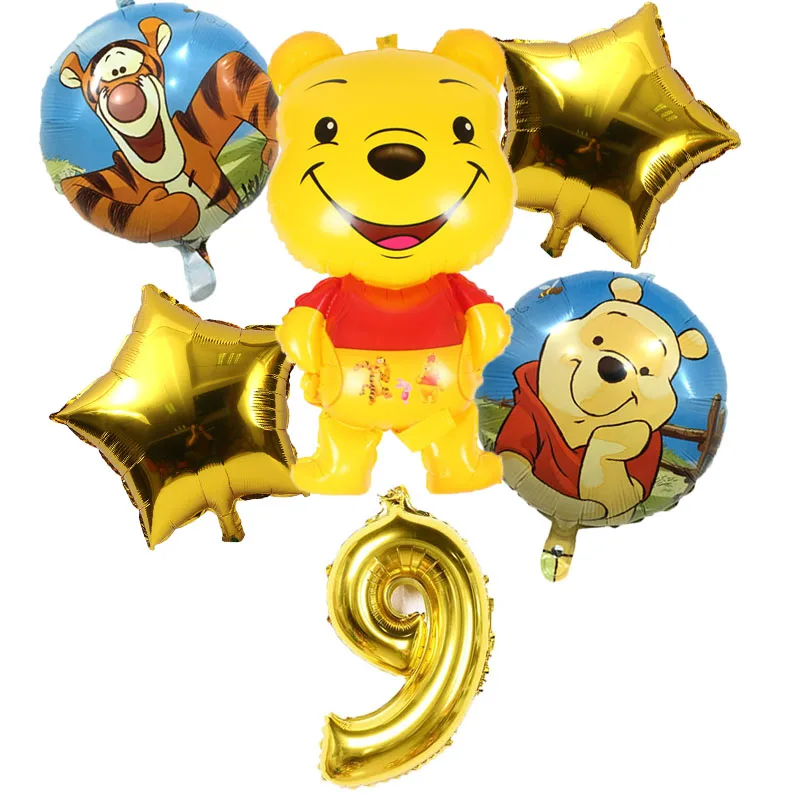 6 шт Носки с рисунком медведя из мультика Фольга воздушные шары на день рождения декоративные надувные шары 32 дюймов шара с цифрой украшения детские игрушки - Цвет: gold 9