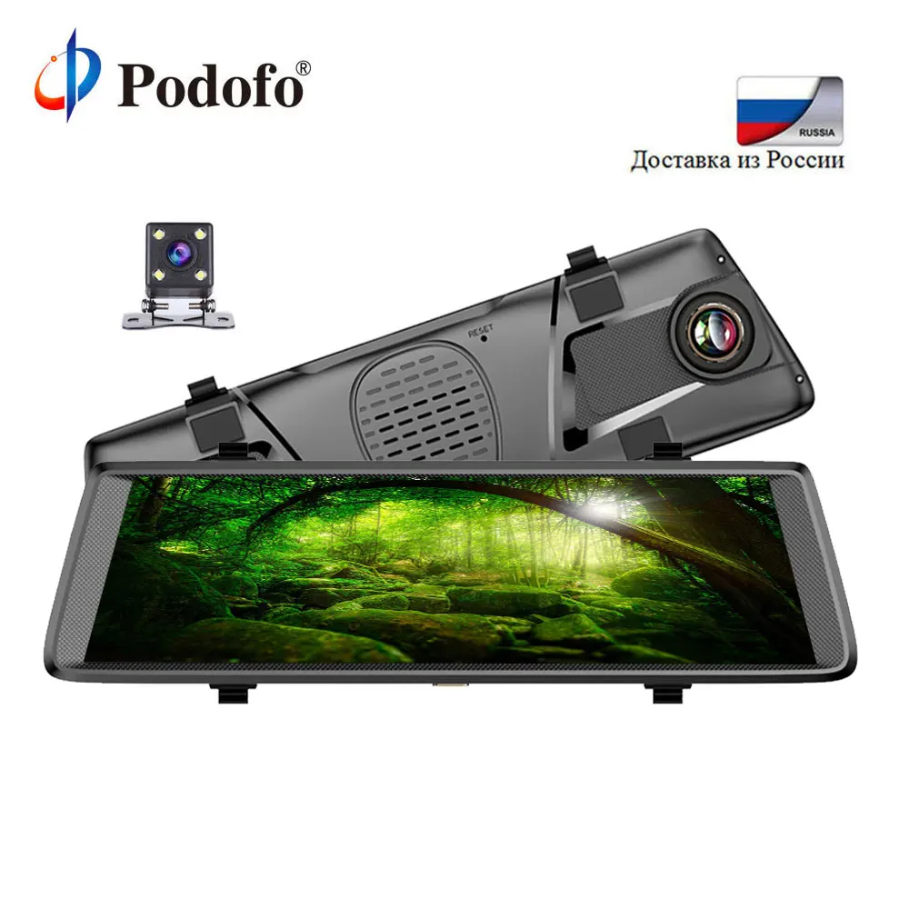 Podofo V6 10 &quotсенсорный ips 3g Android зеркало gps FHD 1080P двойной объектив Автомобильный