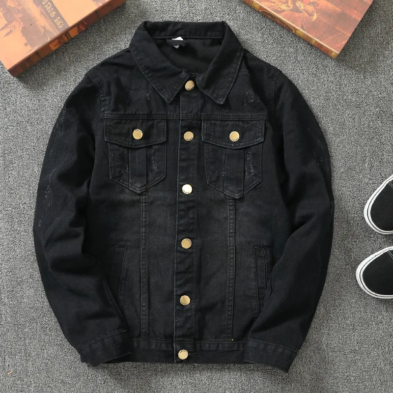 Black Denim Jacket Coat Fashion 