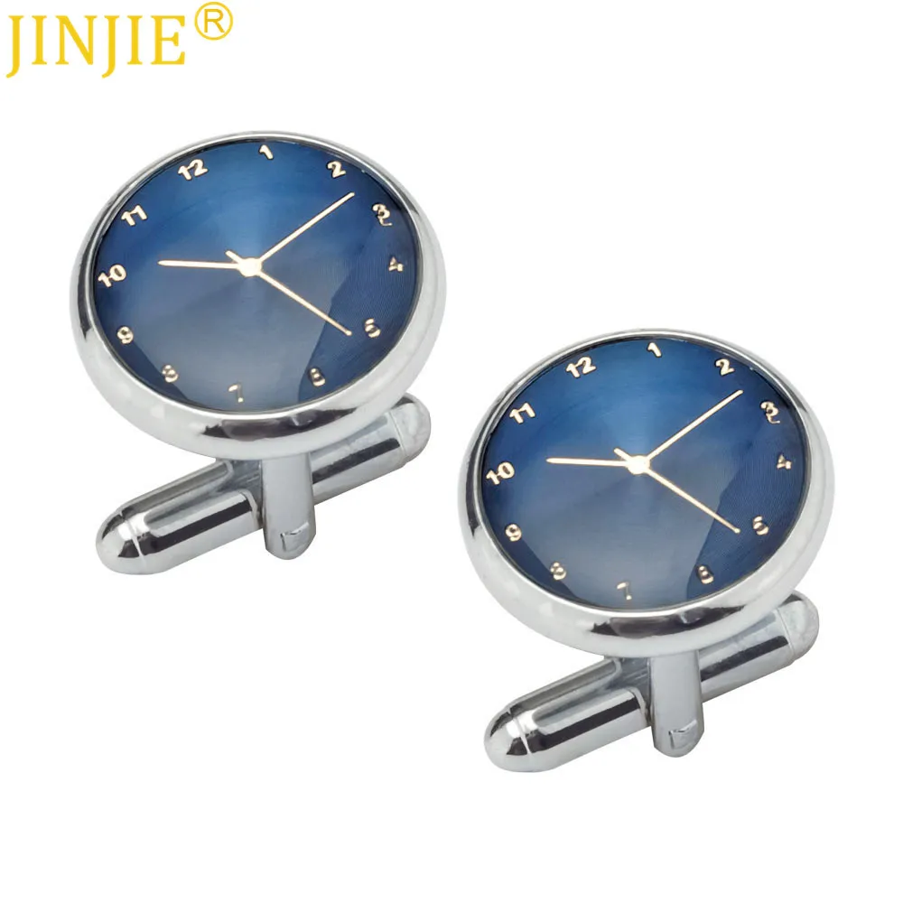 

High Quality 1pair watch clock shape Round Cloth Cufflinks For Business Shirt Wedding Party silver gold men women Cufflinks