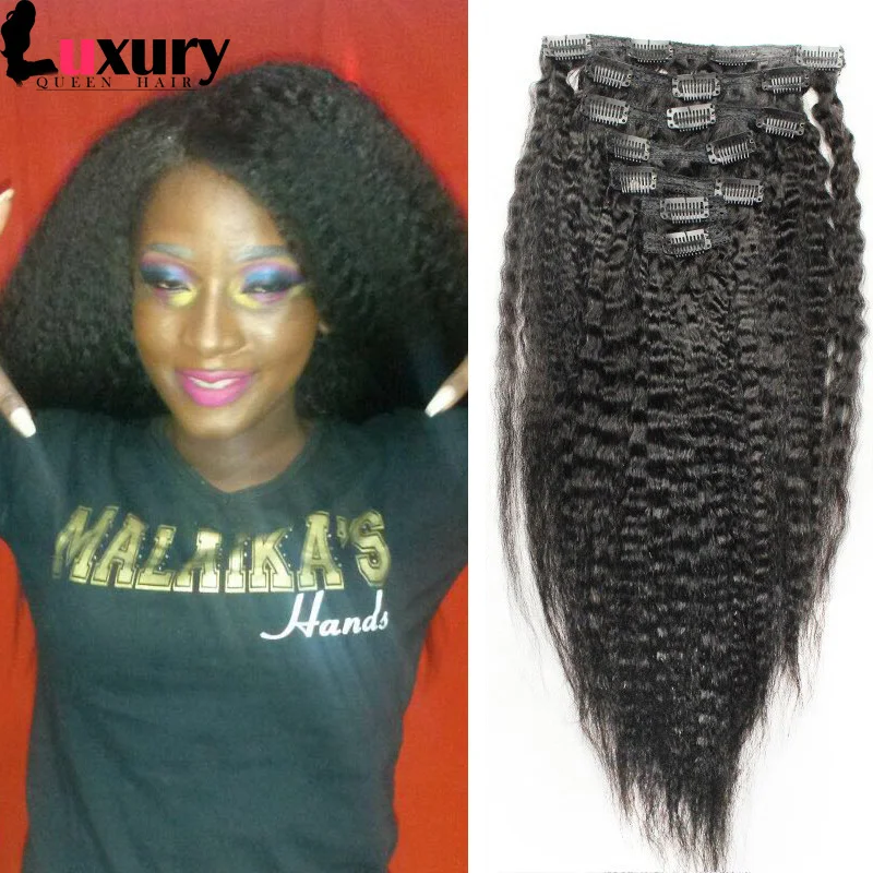 7pieces/set Free Shipping 7A Clip In Human Hair Extensions Indian Virgin Kinky Straight in for Black Women |