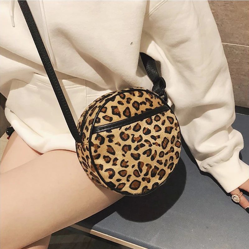 Женские плюшевые леопардовые мини-сумки через плечо с круглым леопардовым принтом, новые сумки через плечо для путешествий с маленьким ремешком, леопардовые сумки для девочек