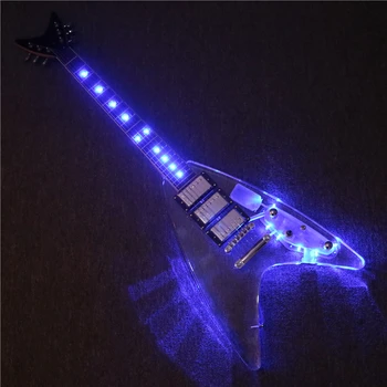 Afanti Music V shape Acrylic Body Electric guitar with Blue LED lights (PAG-166)