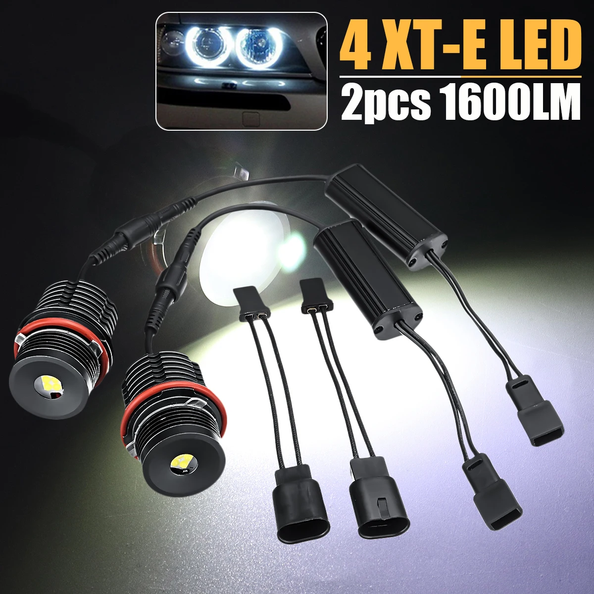 

NewNew 2pcs 80W Angel Eyes Error Free LED Halo Ring Light Bulbs for BMW E39 E53 E63 Car Light Accessories 12V Black