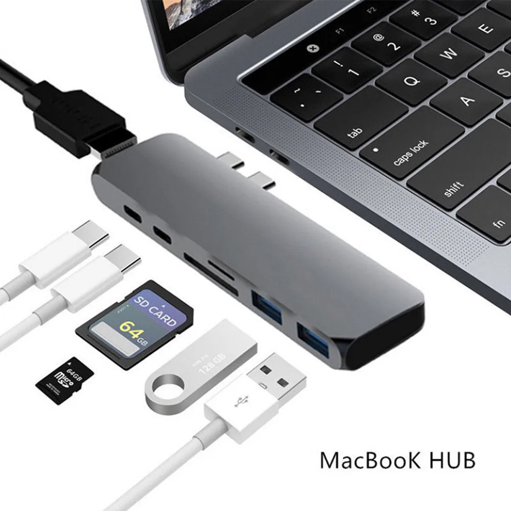 MEMTEQ два порта тип-c к USB 3,1 HDMI адаптер 4K с тип-c HDMI TF SD слот для MacBook samsung S8 концентратор 3,0 - Цвет: Gray