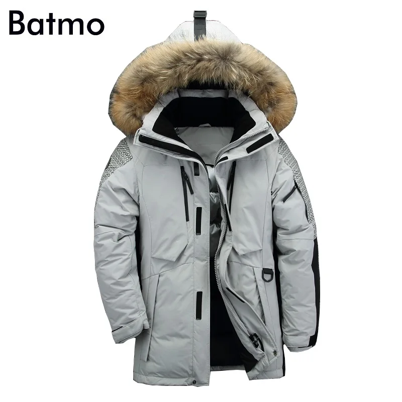 

Batmo 2019 new arrival winter high quality white duck down Raccoon fur collar hooded jackets men,men's warm coat 610