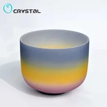 

8" Note A Third Chakra Rainbow Colored Frosted Quartz Crystal Singing Bowl for Energy Healing