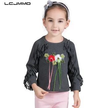 

LCJMMO 2-8Y Cotton Girls Long Sleeve T shirts Autumn 2018 Floral Tassel Design Kids Girl Sweatshirts Tops For Children Clothes