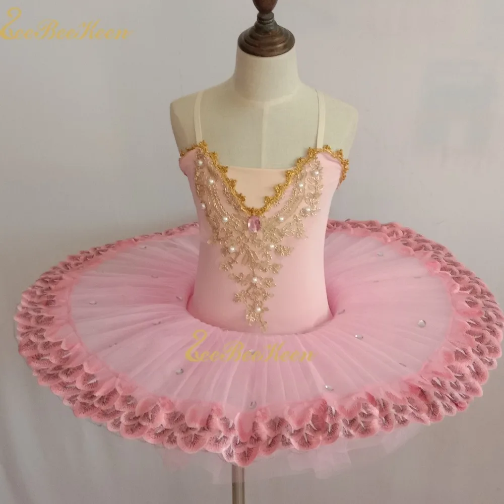 

Pink/purple/blue Ballet Dress Girls Tutu Ballet Women Dance Dress Gold Lace Ballerina Diamond Professional Performance Costume