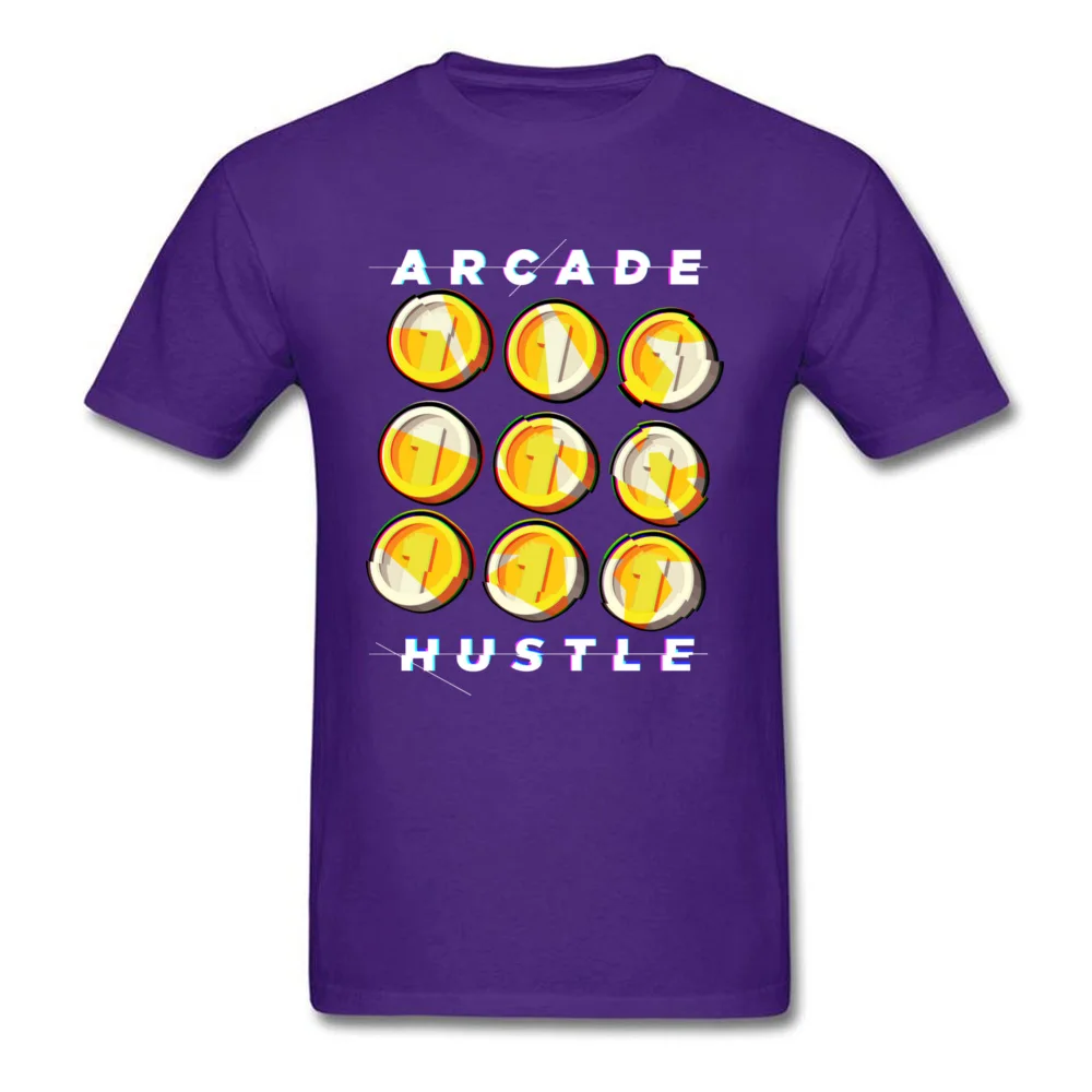 Slim Fit ARCADE HUSTLE Design T Shirt Crewneck Cotton Men's Tops & Tees Short Sleeve Summer Design Tee-Shirts Top Quality ARCADE HUSTLE purple
