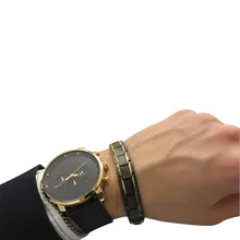 Изысканные мужские магнитные браслеты из нержавеющей стали магнитный терапевтический браслет отрицательных ионов Золотой Цвет Черный Мужские Модные ювелирные изделия