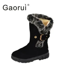Зимние женские теплые ботинки теплые повседневные однотонные ботинки с мехом новые модные женские ботинки с круглым носком и пряжкой классическая женская обувь