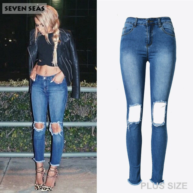 Nieuwe Mode Dames Blue Ripped Jeans Vrouwen Hoge Taille Skinny Jeans Femme  Stretch Slim Denim Broek Knie Met Gaten|waist skinny jeans|blue ripped jeans  womenhigh waist skinny jeans - AliExpress