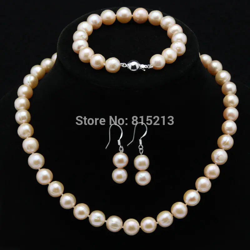 

ddh001037 7-8mm Pink Akoya Pearl Necklace Bracelet Earring 1 Sets