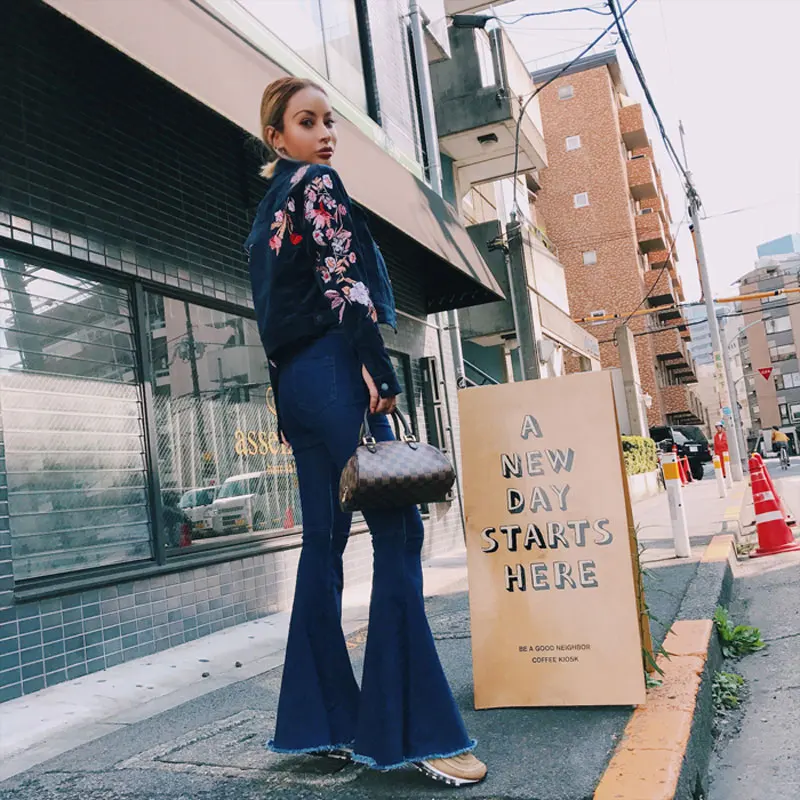 Sexy Stretching High Waist Flare Women Jeans Fashion Bell Bottom Blue Skinny Denim Autumn Jeans Retro Women Pants Trousers 2017