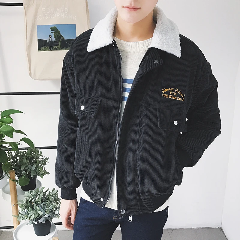 

The 2016 men's winter jacket cotton corduroy Korean Lamb Fur Collar short loose thick jacket