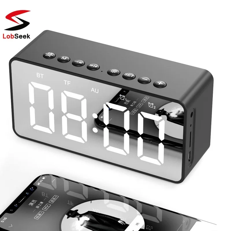

2019 NEW MINI Speakers Portable Speaker Wireless Stylish Mirror Bluetooth Speakers with LED Display Alarm Clock for Beach,Home