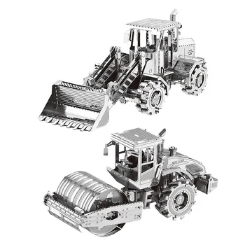 

2pc set 3D Metal Puzzle Bulldozer and Road roller Construction vehicle DIY Laser Cut Assemble Jigsaw gift for children
