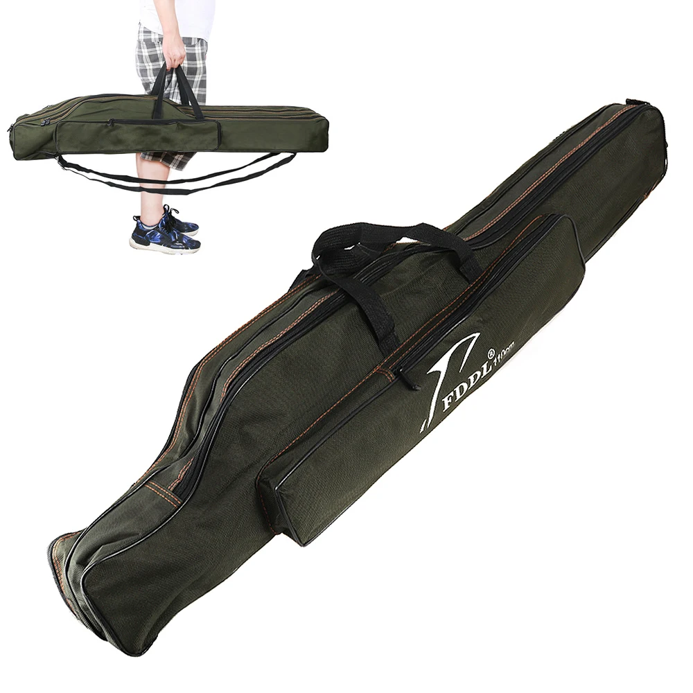 110cm Army Green Collapsible Double Layer Large Capacity Fishing Rod