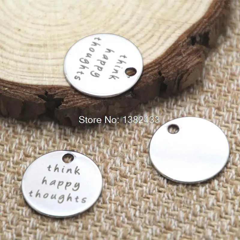 

10pcs think happy thought charm silver tone message charm pendant 20mm