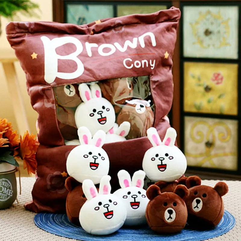 

A bag of 8pc brown bear plush toys Creative cartoon tsum tsum baby Pillow Stuffed japan anime figure doll cushion throw Pillow