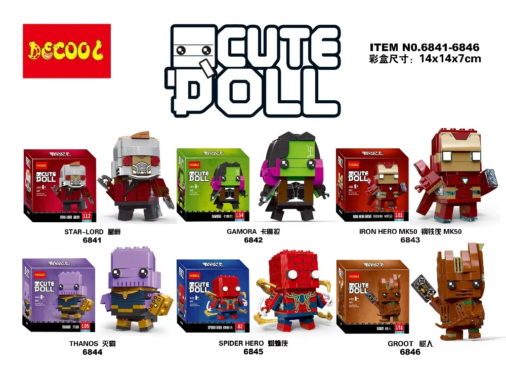 

Decool 6841-6846 super heros Avengers infinito guerr action figure Building Bricks Block Mini Man Toys 6pcs/lot Children's gift