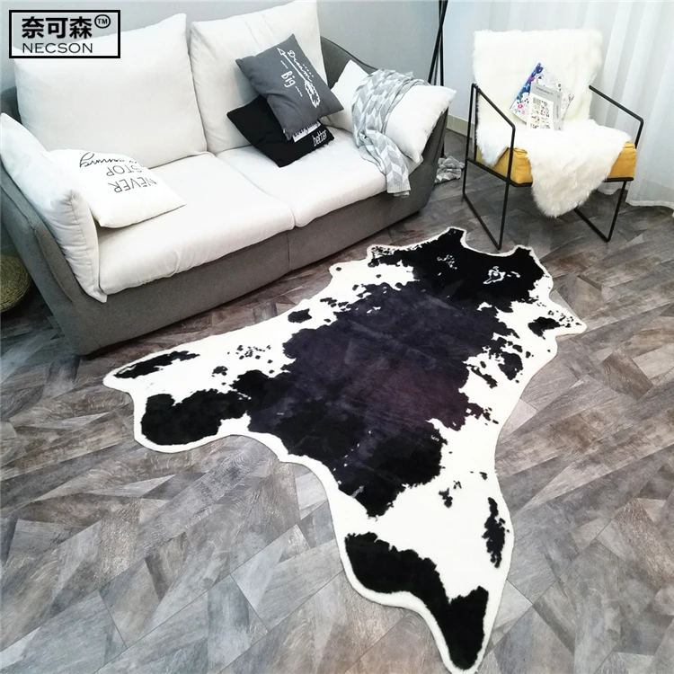 

large size 150x200cm black cow Printed Cowhide faux skin leather NonSlip Antiskid Mat Animal print Carpet for home 2 size