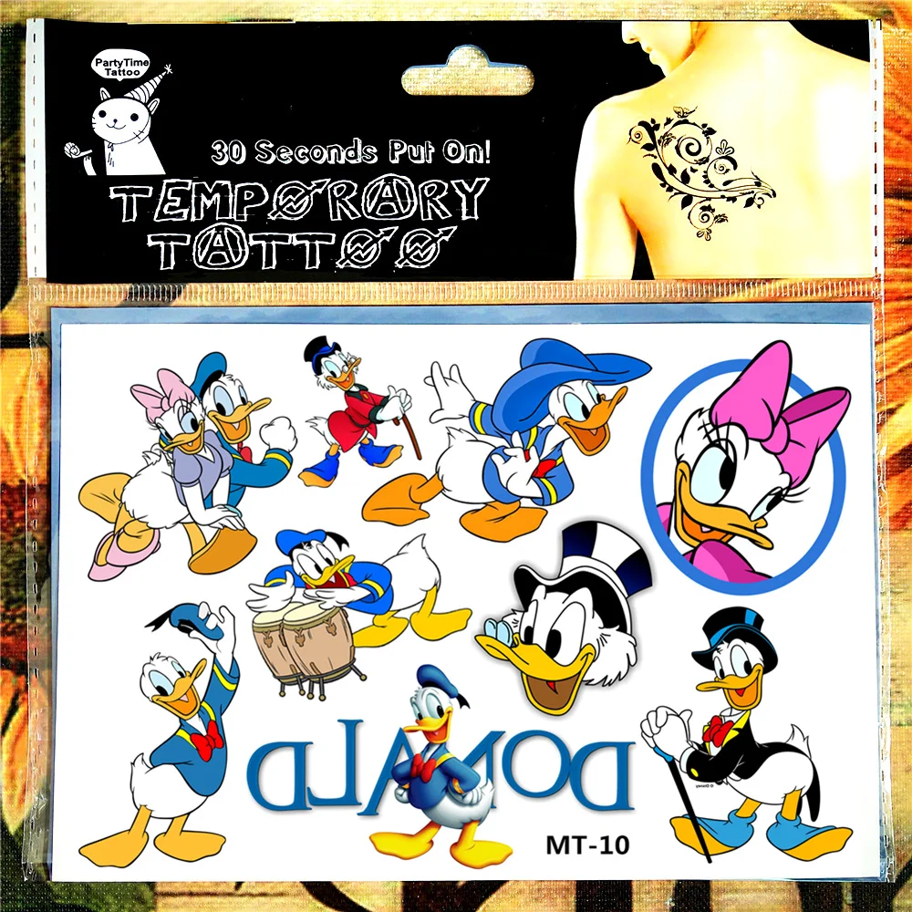 الأطفال المؤقتة الوشم ملصق مضحك الكرتون الوشم الجسم الفن الجدة الكمامة اللعب ل دونالد داك المشجعين للماء 2-3 أيام