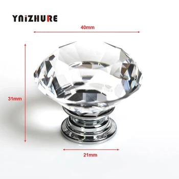 

10pcs/lot 40mm Clear Diamond Shape Crystal Glass Pull Handle Cupboard Cabinet Drawer Door Furniture Knob SJ-1012