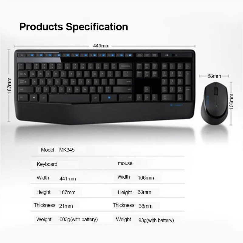 Oklick Combo MK345 с полноразмерной клавиатурой и мышью для правшей