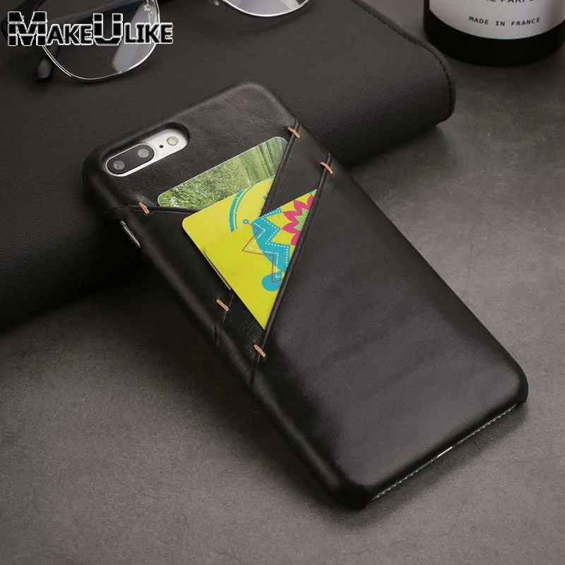 

MAKEULIKE Card Slot Case For iPhone 7 8 Plus Back Cover Genuine Leather Shell Phone Cases For Apple iPhone 7/8 Back Case