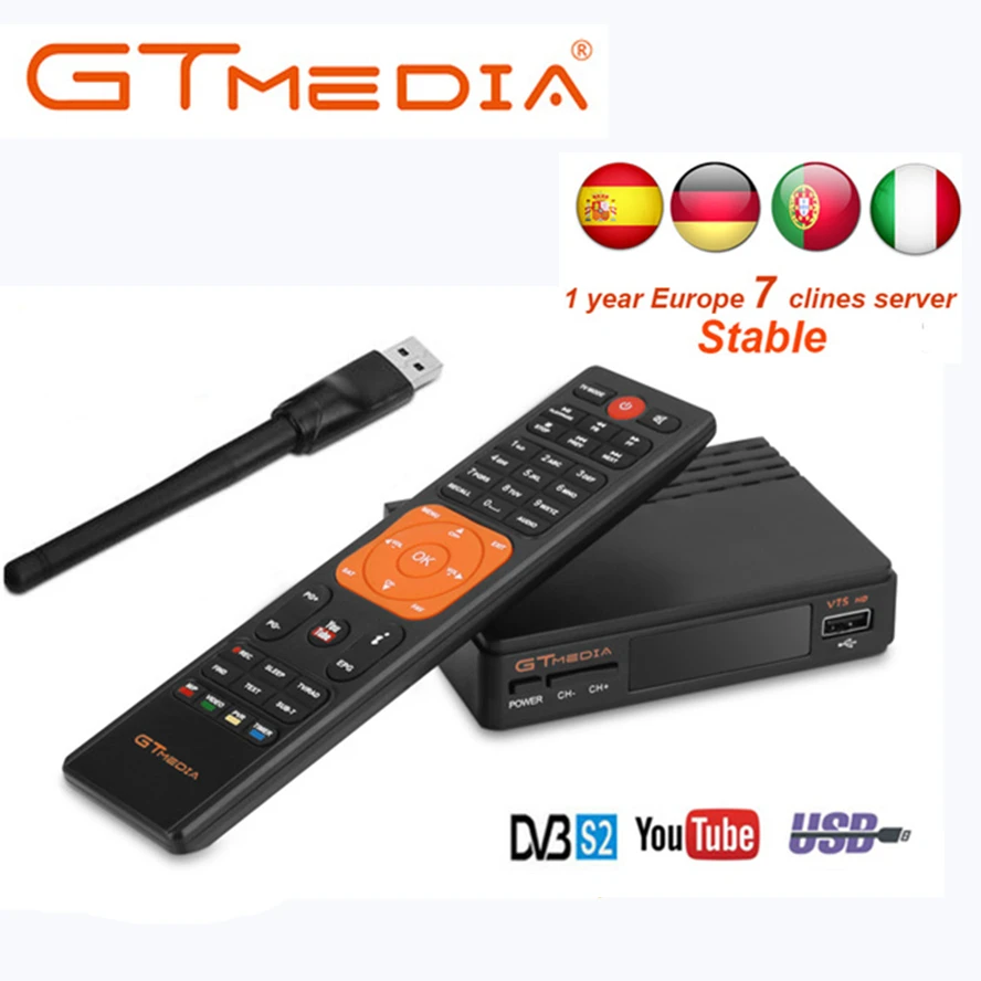 

FTA DVB-S2 Satellite TV Receiver Gtmedia V7S HD 1080P with USB WIFI support YouTube 1 Year Cccam cline free from Freesat v
