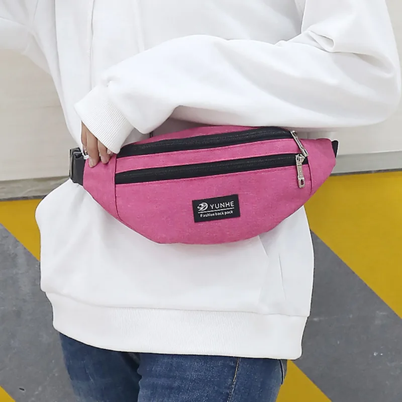 

LITTHING Woman Men Waist Bag Pack Casual Functional Money Phone Belt Bag T201 Gray Black Women Bag For Belt Canvas Hip Bag Fanny