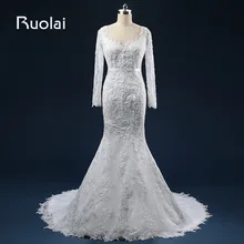 Elegant Scoop Long Sleeves Lace Up Back Appliqued Beading Sexy Mermaid Wedding Dresses 2017 with Sash Bridal Gown FW17