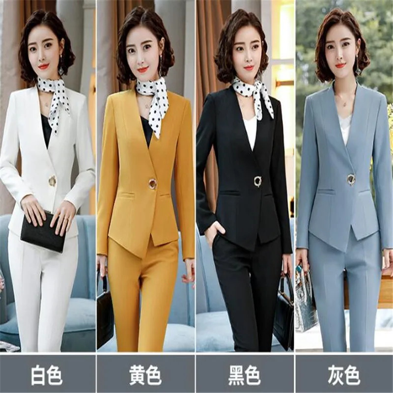 Women's casual suit spring new fashion Korean version of business suit slim cargo pants two sets