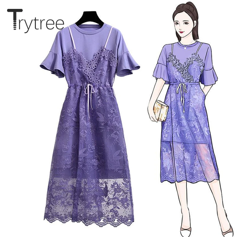 Женский комплект из двух предметов Trytree фиолетовый Повседневный Топ с длинным