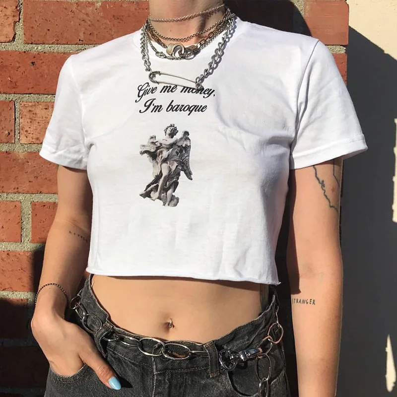 

Women Tops 2019 Summer Graphic Tees Femme Short Sleeve Crop Top Omighty Vogue T Shirt Harajuku T-shirt O Neck Short Sleeve Shirt